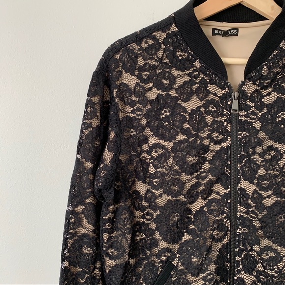 ⭐️ Express | Black Lace Bomber Jacket - Picture 3 of 9